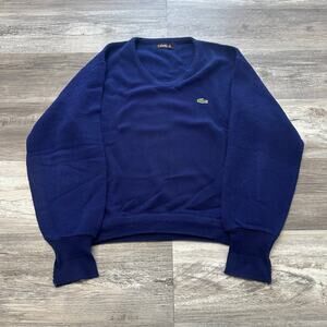 Vintage 70s Izod Royal Blue‎ Mens XL V-Neck Acrylic Pullover Sweater Gator VTG